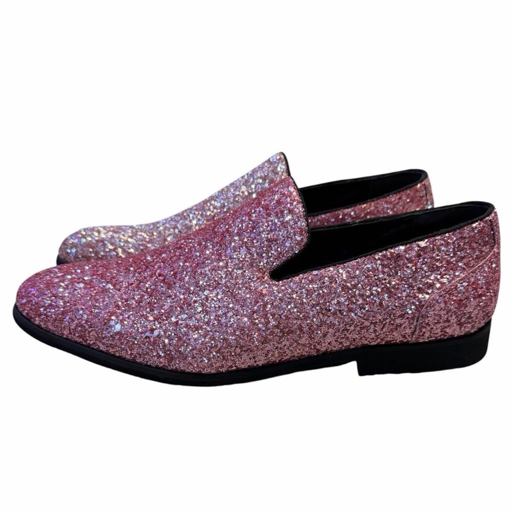 FREDERICO LEONE Men’s Pink Glitter Sparkle Slip-On Loafers Dress Shoes Size 10